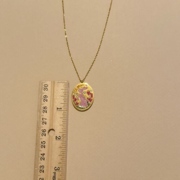 Gold and Pink Enamel Rabbit Pendant Necklace S902 - Picture 4 of 4